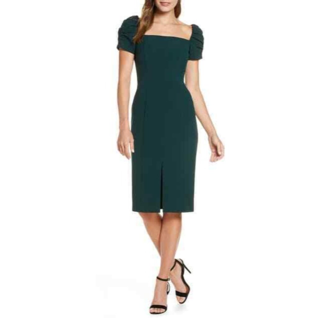 Eliza J Square Neck Green Sheath Dress - Size 6